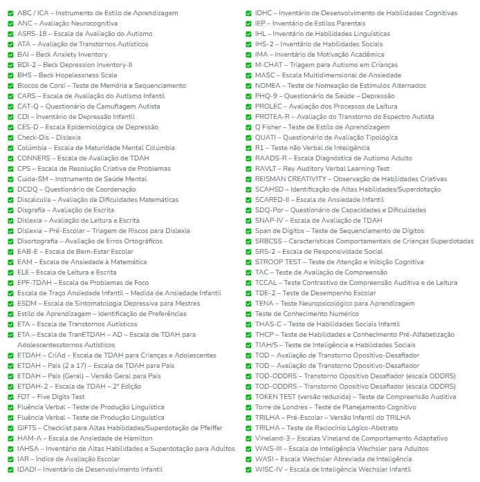 Lista completa de planilhas inclusas no combo